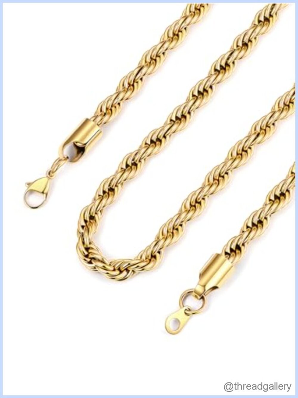 14K Gold Plated Stainless Steel Rope Chain Necklace 26 Inch Gift Box Unisex
